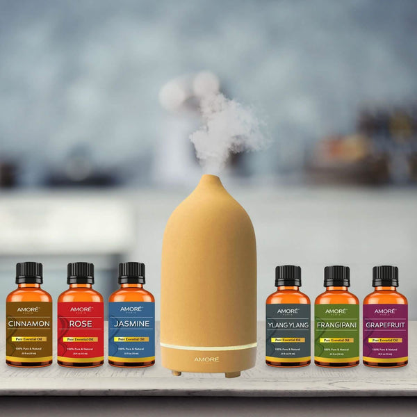 7-Piece: Ultrasonic Aromatherapy Essential Oil Diffuser with Essential Oils