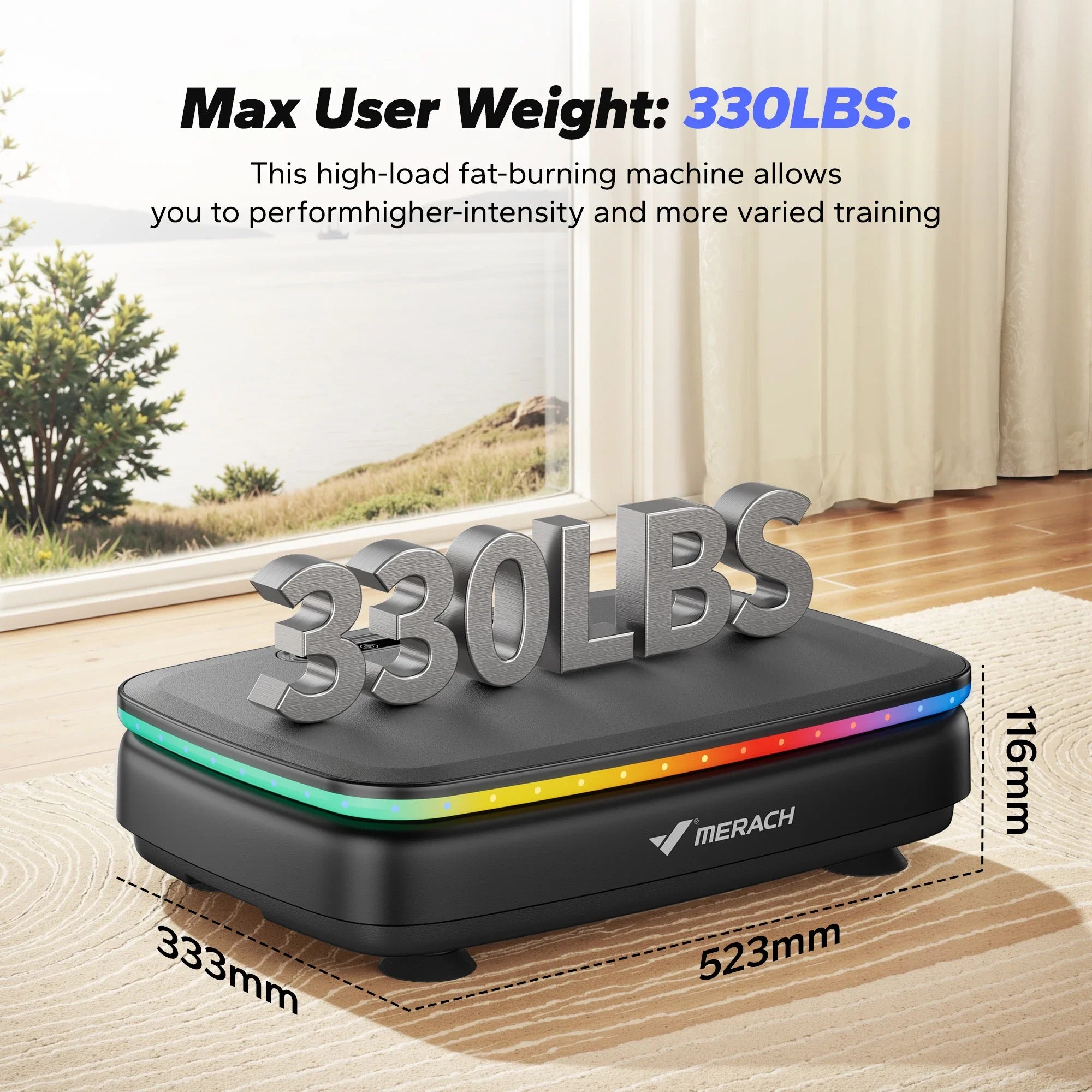 Whole Body Vibration Plate Machine with LED Lights & Bluetooth Speaker – 330 lb (150 kg) Capacity, 99 Speeds, Remote Control